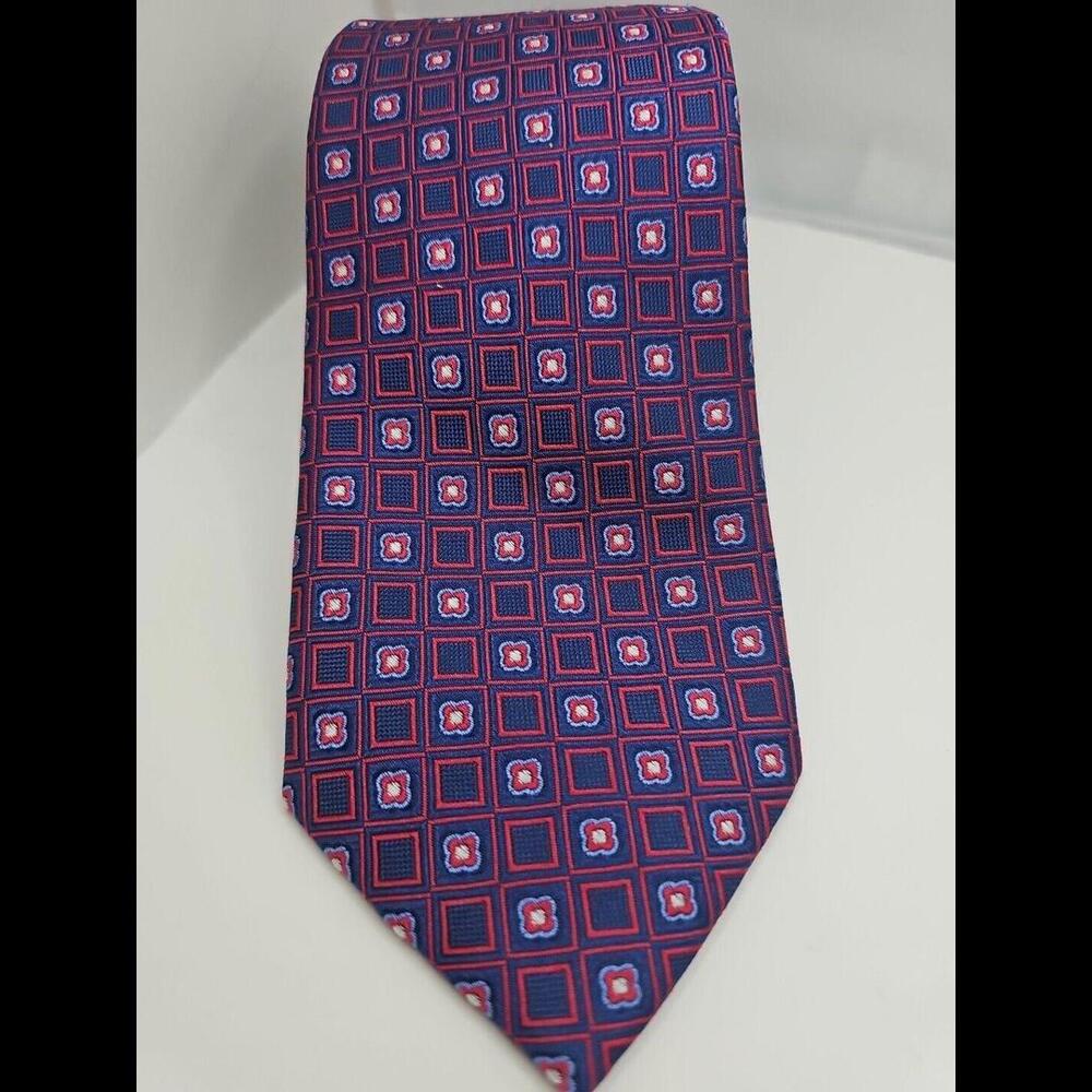 Jos.A.Bank Traveler Silk Necktie Blue Red White Stain Resistant 3 x‎ 59